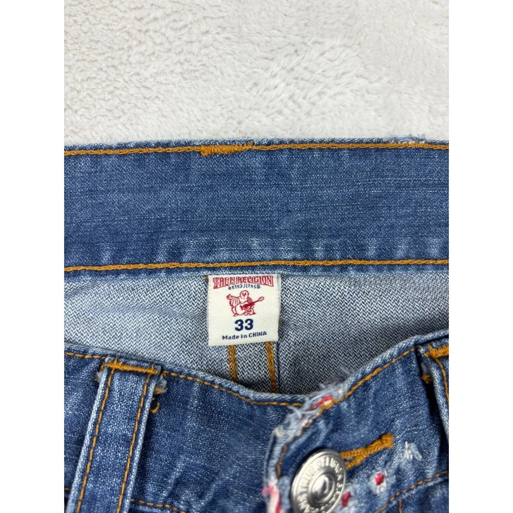 True Religion Mens 33x33 Jeans Grungy Distressed Blue Faded Denim